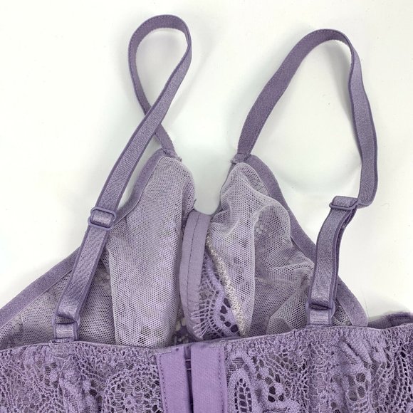 Victoria's Secret Bra Very Sexy Unlined Plunge Purple Floral Lace - Picture 8 of 12